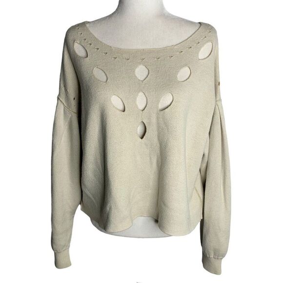 Wildfox Sample Cropped Sweater S Beige Distressed Exposed Seams Pleated Sleeves - Picture 1 of 7